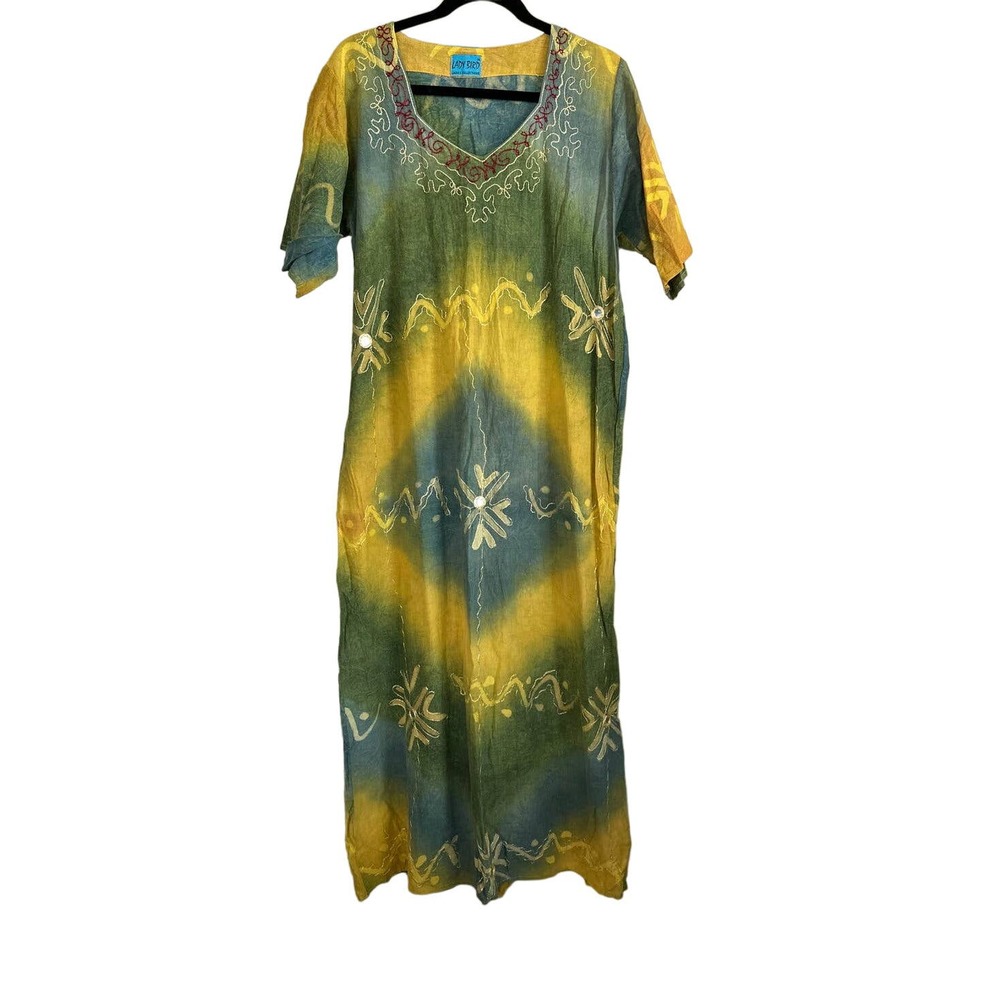 Lady Bird Embroidered Linen Blend Midi Dress Sz Medium